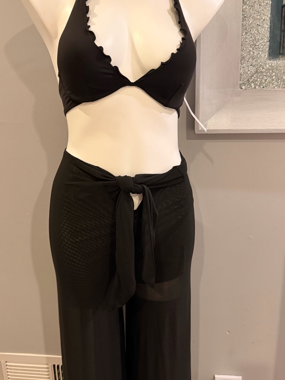 Victoria's Secret Black Sheer Tie-Front Bandeau Cover Pants